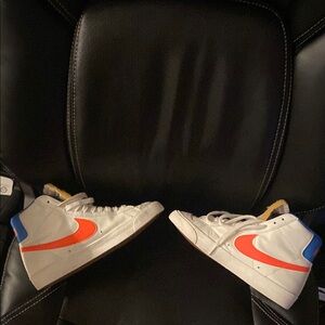 Nike Blazers White and Orange High-Tops with Blue Accents BX1